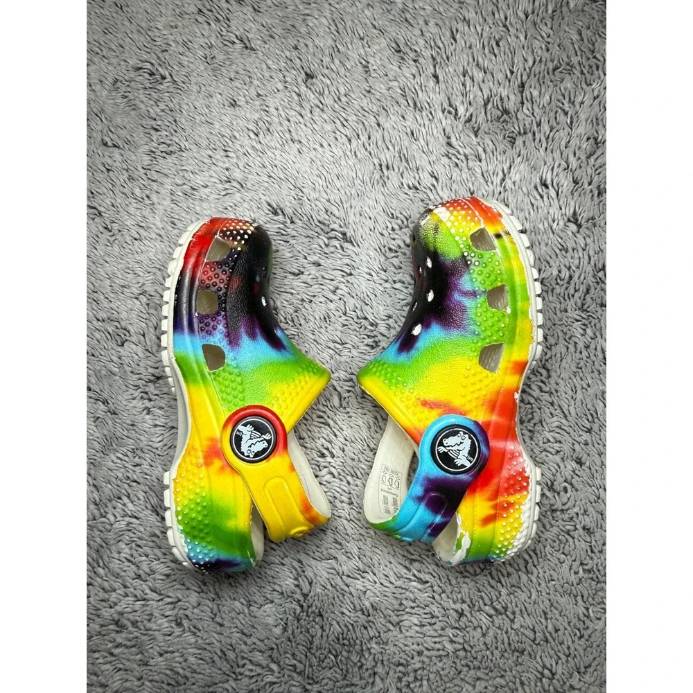 Crocs Classic Clog Toddler Kids C4 Rainbow Tie Dye Slip‎ On Shoes